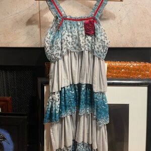 Funkyberry Bohemian Blue and White Tiered Dress like new!